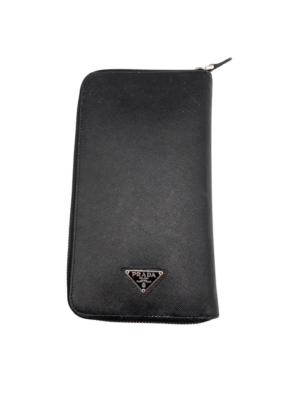 Prada Black Saffiano Travel Organizer Zip Wallet
